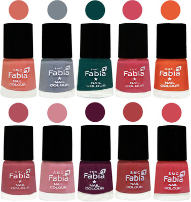 

FABIA Multicolor Nail Polish/Mix Color/Combo Color Set of 10pcs X 10ml (2609201967) Light Peach-Wild Gray Yonder-Dark Green-Shock Pink-Sour Orange-Mauve Pink-Rose-Boysenberry-Peach-Strawberry(Pack of 10)
