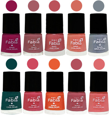 

FABIA Multicolor Nail Polish/Mix Color/Combo Color Set of 10pcs X 10ml (2609201875) Raspberry-Lip-Bazooka Joe-Light Peach-Wild Gray Yonder-Dark Green-Shock Pink-Sour Orange-Mauve Pink-Baby Pink(Pack of 10)