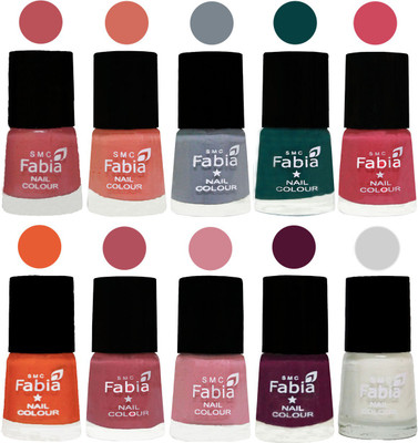 

FABIA Multicolor Nail Polish/Mix Color/Combo Color Set of 10pcs X 10ml (2609201959) Bazooka Joe-Light Peach-Wild Gray Yonder-Dark Green-Shock Pink-Sour Orange-Mauve Pink-Rose-Boysenberry-White(Pack of 10)