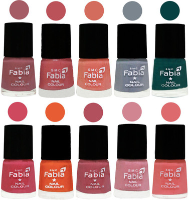 

FABIA Multicolor Nail Polish/Mix Color/Combo Color Set of 10pcs X 10ml (2609201906) Lip-Bazooka Joe-Light Peach-Wild Gray Yonder-Dark Green-Shock Pink-Sour Orange-Mauve Pink-Rose-Baby Pink(Pack of 10)