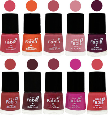 

FABIA Multicolor Nail Polish/Mix Color/Combo Color Set of 10pcs X 10ml (2609202048) Shock Pink-Sour Orange-Mauve Pink-Rose-Boysenberry-Peach-Wine-Wine Red-Pink Pink-Strawberry(Pack of 10)