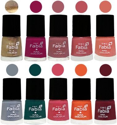 

FABIA Multicolor Nail Polish/Mix Color/Combo Color Set of 10pcs X 10ml (2609201851) Gold-Raspberry-Lip-Bazooka Joe-Light Peach-Wild Gray Yonder-Dark Green-Shock Pink-Sour Orange-Jam(Pack of 10)