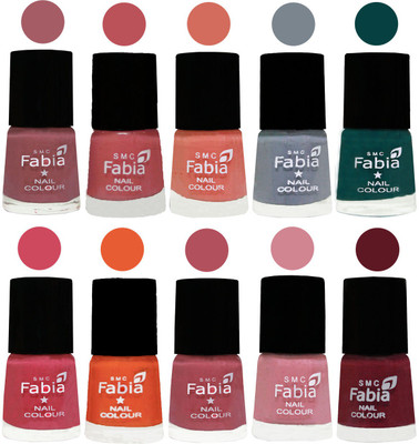 

FABIA Multicolor Nail Polish/Mix Color/Combo Color Set of 10pcs X 10ml (2609201914) Lip-Bazooka Joe-Light Peach-Wild Gray Yonder-Dark Green-Shock Pink-Sour Orange-Mauve Pink-Rose-Jam(Pack of 10)
