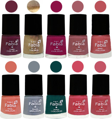 

FABIA Multicolor Nail Polish/Mix Color/Combo Color Set of 10pcs X 10ml (2609201819) Mulberry-Gold-Raspberry-Lip-Bazooka Joe-Light Peach-Wild Gray Yonder-Dark Green-Shock Pink-Light Pink(Pack of 10)
