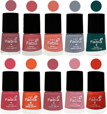 

FABIA Multicolor Nail Polish/Mix Color/Combo Color Set of 10pcs X 10ml (2609201919) Lip-Bazooka Joe-Light Peach-Wild Gray Yonder-Dark Green-Shock Pink-Sour Orange-Mauve Pink-Rose-Orange(Pack of 10)