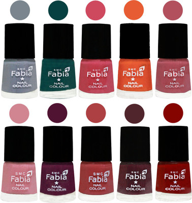 

FABIA Multicolor Nail Polish/Mix Color/Combo Color Set of 10pcs X 10ml (2609201994) Wild Gray Yonder-Dark Green-Shock Pink-Sour Orange-Mauve Pink-Rose-Boysenberry-Peach-Wine-Bold Red(Pack of 10)