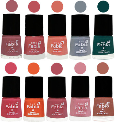 

FABIA Multicolor Nail Polish/Mix Color/Combo Color Set of 10pcs X 10ml (2609201911) Lip-Bazooka Joe-Light Peach-Wild Gray Yonder-Dark Green-Shock Pink-Sour Orange-Mauve Pink-Rose-Coral(Pack of 10)
