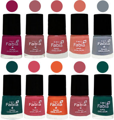 

FABIA Multicolor Nail Polish/Mix Color/Combo Color Set of 10pcs X 10ml (2609201895) Raspberry-Lip-Bazooka Joe-Light Peach-Wild Gray Yonder-Dark Green-Shock Pink-Sour Orange-Mauve Pink-Pine Green(Pack of 10)