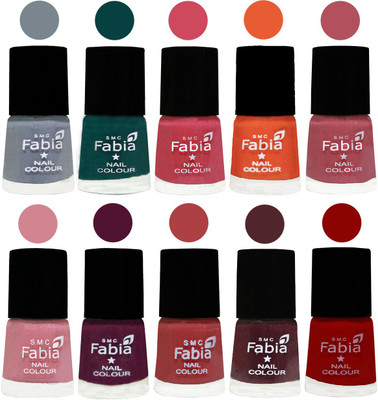 

FABIA Multicolor Nail Polish/Mix Color/Combo Color Set of 10pcs X 10ml (2609201999) Wild Gray Yonder-Dark Green-Shock Pink-Sour Orange-Mauve Pink-Rose-Boysenberry-Peach-Wine-Red(Pack of 10)