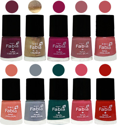 

FABIA Multicolor Nail Polish/Mix Color/Combo Color Set of 10pcs X 10ml (2609201824) Mulberry-Gold-Raspberry-Lip-Bazooka Joe-Light Peach-Wild Gray Yonder-Dark Green-Shock Pink-Reddish Red(Pack of 10)