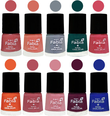 

FABIA Multicolor Nail Polish/Mix Color/Combo Color Set of 10pcs X 10ml (2609201957) Bazooka Joe-Light Peach-Wild Gray Yonder-Dark Green-Shock Pink-Sour Orange-Mauve Pink-Rose-Boysenberry-Shock Blue Dark(Pack of 10)