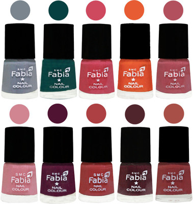 

FABIA Multicolor Nail Polish/Mix Color/Combo Color Set of 10pcs X 10ml (2609202008) Wild Gray Yonder-Dark Green-Shock Pink-Sour Orange-Mauve Pink-Rose-Boysenberry-Peach-Wine-Dark Peach(Pack of 10)