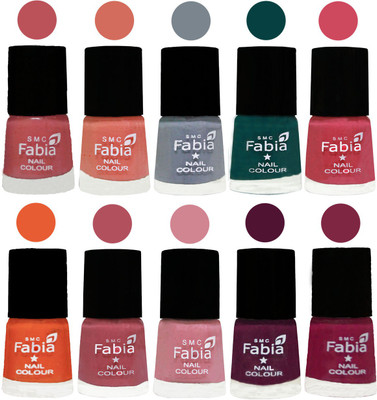 

FABIA Multicolor Nail Polish/Mix Color/Combo Color Set of 10pcs X 10ml (2609201940) Bazooka Joe-Light Peach-Wild Gray Yonder-Dark Green-Shock Pink-Sour Orange-Mauve Pink-Rose-Boysenberry-Dark Magenta(Pack of 10)
