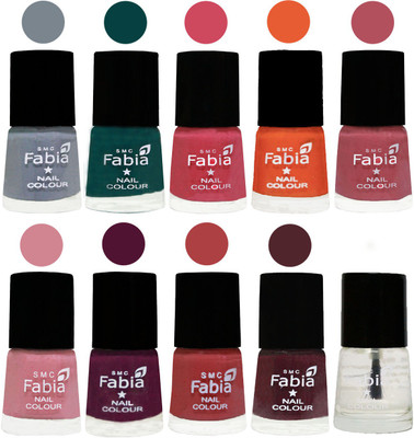 

FABIA Multicolor Nail Polish/Mix Color/Combo Color Set of 10pcs X 10ml (2609202015) Wild Gray Yonder-Dark Green-Shock Pink-Sour Orange-Mauve Pink-Rose-Boysenberry-Peach-Wine-Top Coat(Pack of 10)
