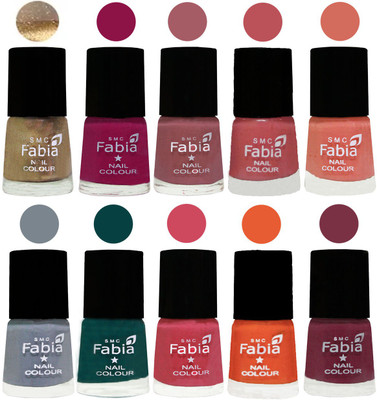 

FABIA Multicolor Nail Polish/Mix Color/Combo Color Set of 10pcs X 10ml (2609201859) Gold-Raspberry-Lip-Bazooka Joe-Light Peach-Wild Gray Yonder-Dark Green-Shock Pink-Sour Orange-Plum(Pack of 10)