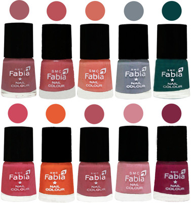 

FABIA Multicolor Nail Polish/Mix Color/Combo Color Set of 10pcs X 10ml (2609201910) Lip-Bazooka Joe-Light Peach-Wild Gray Yonder-Dark Green-Shock Pink-Sour Orange-Mauve Pink-Rose-Dark Magenta(Pack of 10)