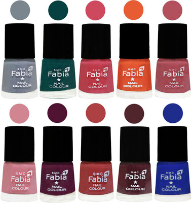 

FABIA Multicolor Nail Polish/Mix Color/Combo Color Set of 10pcs X 10ml (2609202014) Wild Gray Yonder-Dark Green-Shock Pink-Sour Orange-Mauve Pink-Rose-Boysenberry-Peach-Wine-Shock Blue Dark(Pack of 10)