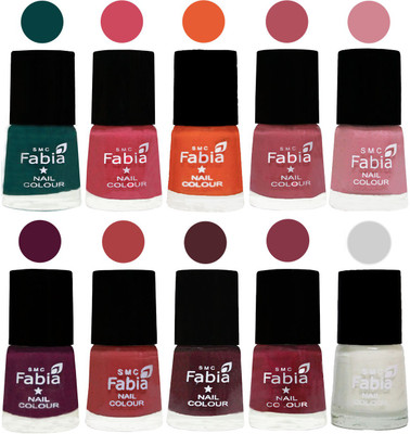 

FABIA Multicolor Nail Polish/Mix Color/Combo Color Set of 10pcs X 10ml (2609202043) Dark Green-Shock Pink-Sour Orange-Mauve Pink-Rose-Boysenberry-Peach-Wine-Wine Red-White(Pack of 10)