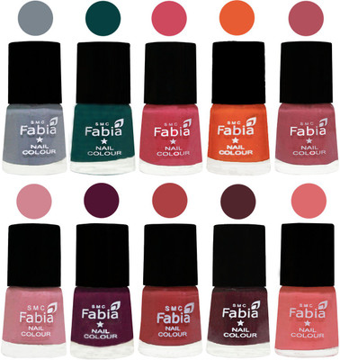 

FABIA Multicolor Nail Polish/Mix Color/Combo Color Set of 10pcs X 10ml (2609201993) Wild Gray Yonder-Dark Green-Shock Pink-Sour Orange-Mauve Pink-Rose-Boysenberry-Peach-Wine-Baby Pink(Pack of 10)