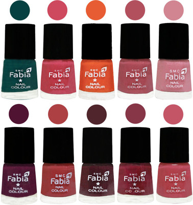 

FABIA Multicolor Nail Polish/Mix Color/Combo Color Set of 10pcs X 10ml (2609202029) Dark Green-Shock Pink-Sour Orange-Mauve Pink-Rose-Boysenberry-Peach-Wine-Wine Red-Light Pink(Pack of 10)