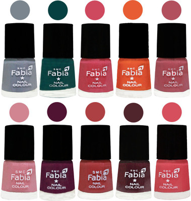 

FABIA Multicolor Nail Polish/Mix Color/Combo Color Set of 10pcs X 10ml (2609202010) Wild Gray Yonder-Dark Green-Shock Pink-Sour Orange-Mauve Pink-Rose-Boysenberry-Peach-Wine-Punch Pink(Pack of 10)