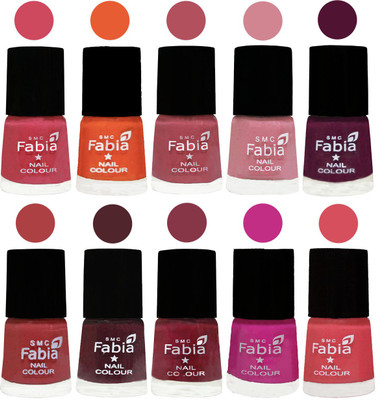 

FABIA Multicolor Nail Polish/Mix Color/Combo Color Set of 10pcs X 10ml (2609202063) Shock Pink-Sour Orange-Mauve Pink-Rose-Boysenberry-Peach-Wine-Wine Red-Pink Pink-Punch Pink(Pack of 10)