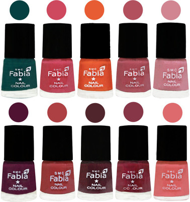 

FABIA Multicolor Nail Polish/Mix Color/Combo Color Set of 10pcs X 10ml (2609202020) Dark Green-Shock Pink-Sour Orange-Mauve Pink-Rose-Boysenberry-Peach-Wine-Wine Red-Baby Pink(Pack of 10)