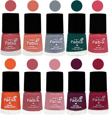 

FABIA Multicolor Nail Polish/Mix Color/Combo Color Set of 10pcs X 10ml (2609201948) Bazooka Joe-Light Peach-Wild Gray Yonder-Dark Green-Shock Pink-Sour Orange-Mauve Pink-Rose-Boysenberry-Pure Wine(Pack of 10)