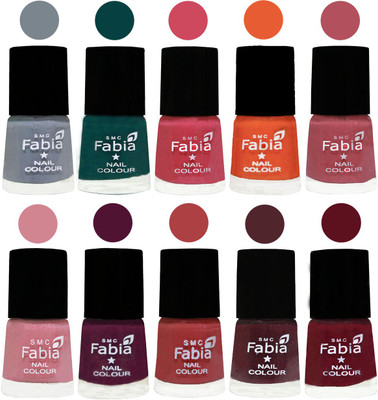 

FABIA Multicolor Nail Polish/Mix Color/Combo Color Set of 10pcs X 10ml (2609202003) Wild Gray Yonder-Dark Green-Shock Pink-Sour Orange-Mauve Pink-Rose-Boysenberry-Peach-Wine-Maroon(Pack of 10)
