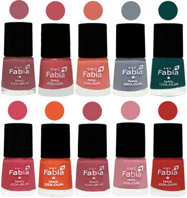 

FABIA Multicolor Nail Polish/Mix Color/Combo Color Set of 10pcs X 10ml (2609201909) Lip-Bazooka Joe-Light Peach-Wild Gray Yonder-Dark Green-Shock Pink-Sour Orange-Mauve Pink-Rose-Candy Orange(Pack of 10)