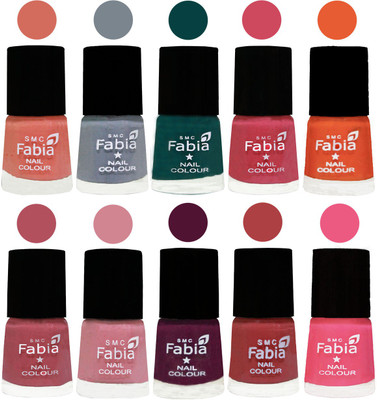 

FABIA Multicolor Nail Polish/Mix Color/Combo Color Set of 10pcs X 10ml (2609201983) Light Peach-Wild Gray Yonder-Dark Green-Shock Pink-Sour Orange-Mauve Pink-Rose-Boysenberry-Peach-Shock Pink Light(Pack of 10)