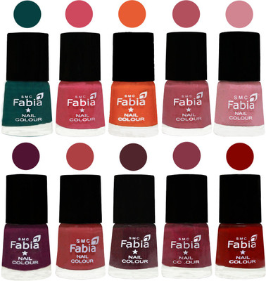 

FABIA Multicolor Nail Polish/Mix Color/Combo Color Set of 10pcs X 10ml (2609202021) Dark Green-Shock Pink-Sour Orange-Mauve Pink-Rose-Boysenberry-Peach-Wine-Wine Red-Bold Red(Pack of 10)