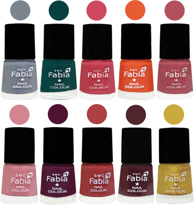 

FABIA Multicolor Nail Polish/Mix Color/Combo Color Set of 10pcs X 10ml (2609202012) Wild Gray Yonder-Dark Green-Shock Pink-Sour Orange-Mauve Pink-Rose-Boysenberry-Peach-Wine-Mattis gold(Pack of 10)