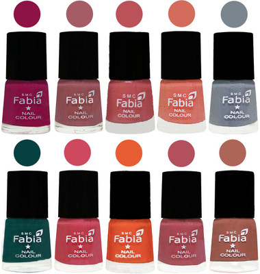 

FABIA Multicolor Nail Polish/Mix Color/Combo Color Set of 10pcs X 10ml (2609201880) Raspberry-Lip-Bazooka Joe-Light Peach-Wild Gray Yonder-Dark Green-Shock Pink-Sour Orange-Mauve Pink-Coral(Pack of 10)