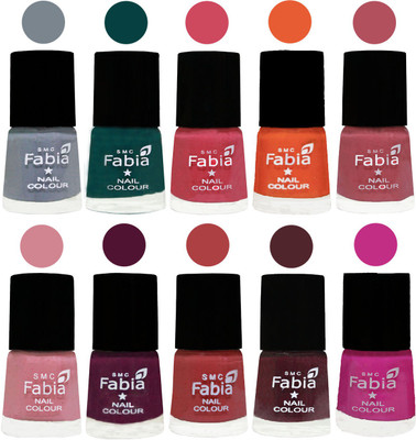 

FABIA Multicolor Nail Polish/Mix Color/Combo Color Set of 10pcs X 10ml (2609201991) Wild Gray Yonder-Dark Green-Shock Pink-Sour Orange-Mauve Pink-Rose-Boysenberry-Peach-Wine-Pink Pink(Pack of 10)