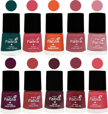 

FABIA Multicolor Nail Polish/Mix Color/Combo Color Set of 10pcs X 10ml (2609202037) Dark Green-Shock Pink-Sour Orange-Mauve Pink-Rose-Boysenberry-Peach-Wine-Wine Red-Punch Pink(Pack of 10)