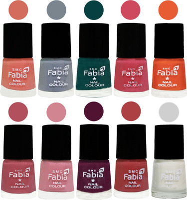 

FABIA Multicolor Nail Polish/Mix Color/Combo Color Set of 10pcs X 10ml (2609201988) Light Peach-Wild Gray Yonder-Dark Green-Shock Pink-Sour Orange-Mauve Pink-Rose-Boysenberry-Peach-White(Pack of 10)