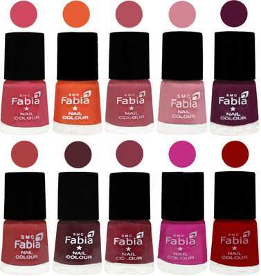 

FABIA Multicolor Nail Polish/Mix Color/Combo Color Set of 10pcs X 10ml (2609202052) Shock Pink-Sour Orange-Mauve Pink-Rose-Boysenberry-Peach-Wine-Wine Red-Pink Pink-Red(Pack of 10)