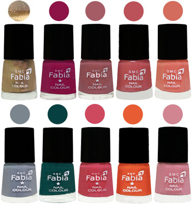 

FABIA Multicolor Nail Polish/Mix Color/Combo Color Set of 10pcs X 10ml (2609201836) Gold-Raspberry-Lip-Bazooka Joe-Light Peach-Wild Gray Yonder-Dark Green-Shock Pink-Sour Orange-Rose(Pack of 10)