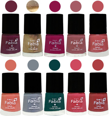 

FABIA Multicolor Nail Polish/Mix Color/Combo Color Set of 10pcs X 10ml (2609201805) Mulberry-Gold-Raspberry-Lip-Bazooka Joe-Light Peach-Wild Gray Yonder-Dark Green-Shock Pink-Peach(Pack of 10)