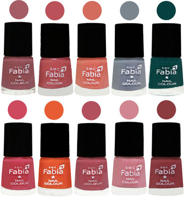 

FABIA Multicolor Nail Polish/Mix Color/Combo Color Set of 10pcs X 10ml (2609201917) Lip-Bazooka Joe-Light Peach-Wild Gray Yonder-Dark Green-Shock Pink-Sour Orange-Mauve Pink-Rose-Dark Nude(Pack of 10)