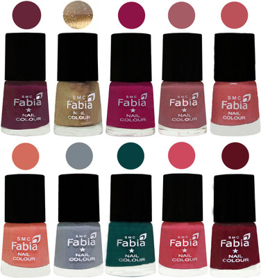 

FABIA Multicolor Nail Polish/Mix Color/Combo Color Set of 10pcs X 10ml (2609201820) Mulberry-Gold-Raspberry-Lip-Bazooka Joe-Light Peach-Wild Gray Yonder-Dark Green-Shock Pink-Maroon(Pack of 10)