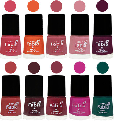 

FABIA Multicolor Nail Polish/Mix Color/Combo Color Set of 10pcs X 10ml (2609202066) Shock Pink-Sour Orange-Mauve Pink-Rose-Boysenberry-Peach-Wine-Wine Red-Pink Pink-Pine Green(Pack of 10)