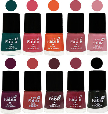 

FABIA Multicolor Nail Polish/Mix Color/Combo Color Set of 10pcs X 10ml (2609202044) Dark Green-Shock Pink-Sour Orange-Mauve Pink-Rose-Boysenberry-Peach-Wine-Wine Red-Black(Pack of 10)