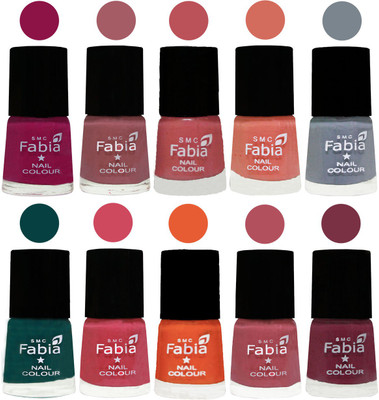 

FABIA Multicolor Nail Polish/Mix Color/Combo Color Set of 10pcs X 10ml (2609201891) Raspberry-Lip-Bazooka Joe-Light Peach-Wild Gray Yonder-Dark Green-Shock Pink-Sour Orange-Mauve Pink-Plum(Pack of 10)
