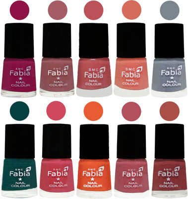 

FABIA Multicolor Nail Polish/Mix Color/Combo Color Set of 10pcs X 10ml (2609201890) Raspberry-Lip-Bazooka Joe-Light Peach-Wild Gray Yonder-Dark Green-Shock Pink-Sour Orange-Mauve Pink-Dark Peach(Pack of 10)