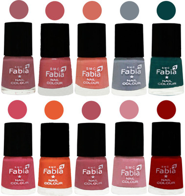 

FABIA Multicolor Nail Polish/Mix Color/Combo Color Set of 10pcs X 10ml (2609201912) Lip-Bazooka Joe-Light Peach-Wild Gray Yonder-Dark Green-Shock Pink-Sour Orange-Mauve Pink-Rose-Red(Pack of 10)