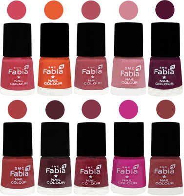 

FABIA Multicolor Nail Polish/Mix Color/Combo Color Set of 10pcs X 10ml (2609202057) Shock Pink-Sour Orange-Mauve Pink-Rose-Boysenberry-Peach-Wine-Wine Red-Pink Pink-Dark Nude(Pack of 10)