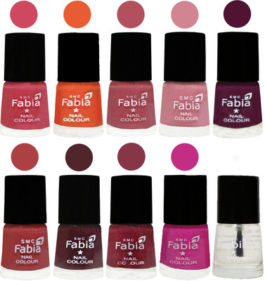 

FABIA Multicolor Nail Polish/Mix Color/Combo Color Set of 10pcs X 10ml (2609202068) Shock Pink-Sour Orange-Mauve Pink-Rose-Boysenberry-Peach-Wine-Wine Red-Pink Pink-Top Coat(Pack of 10)