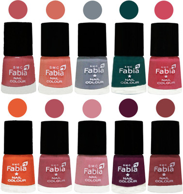 

FABIA Multicolor Nail Polish/Mix Color/Combo Color Set of 10pcs X 10ml (2609201947) Bazooka Joe-Light Peach-Wild Gray Yonder-Dark Green-Shock Pink-Sour Orange-Mauve Pink-Rose-Boysenberry-Dark Nude(Pack of 10)